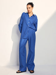 Pinstripe Contrast Lapel Pants Set