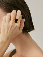 Black Onyx & Yellow Crystal Ring