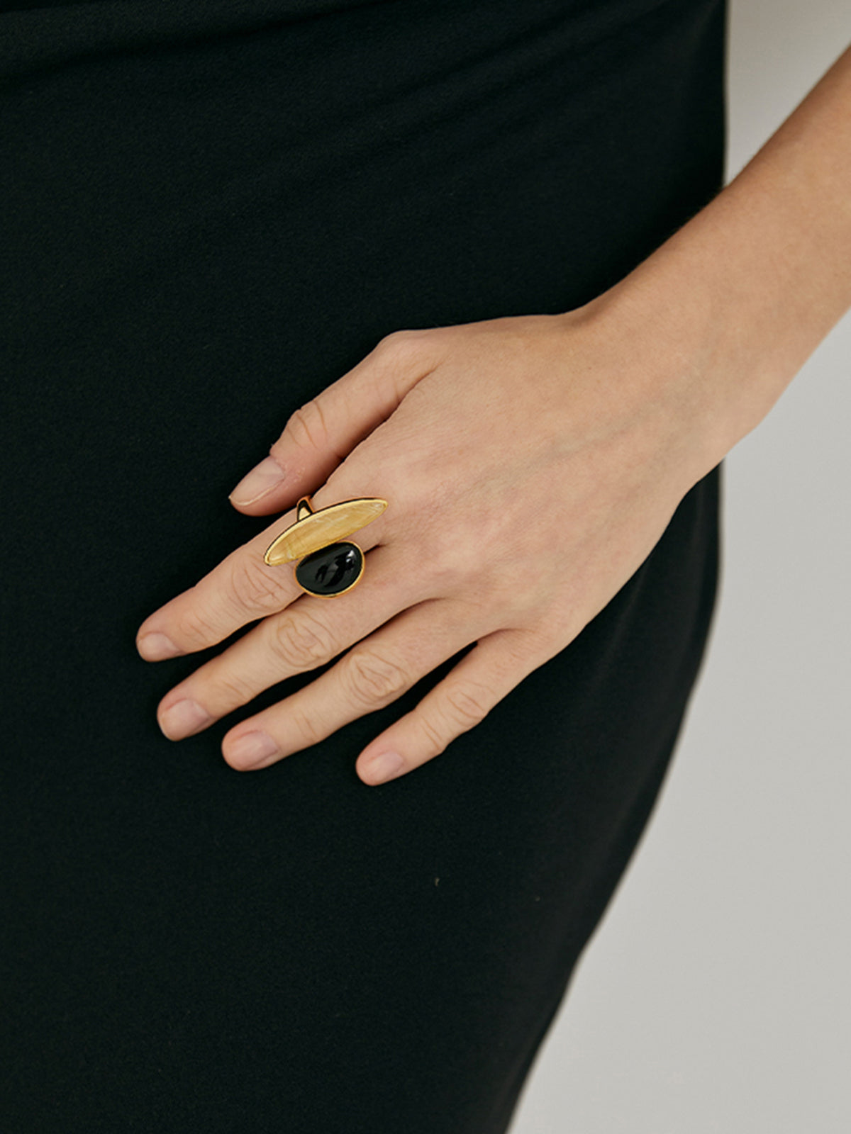 Black Onyx & Yellow Crystal Ring