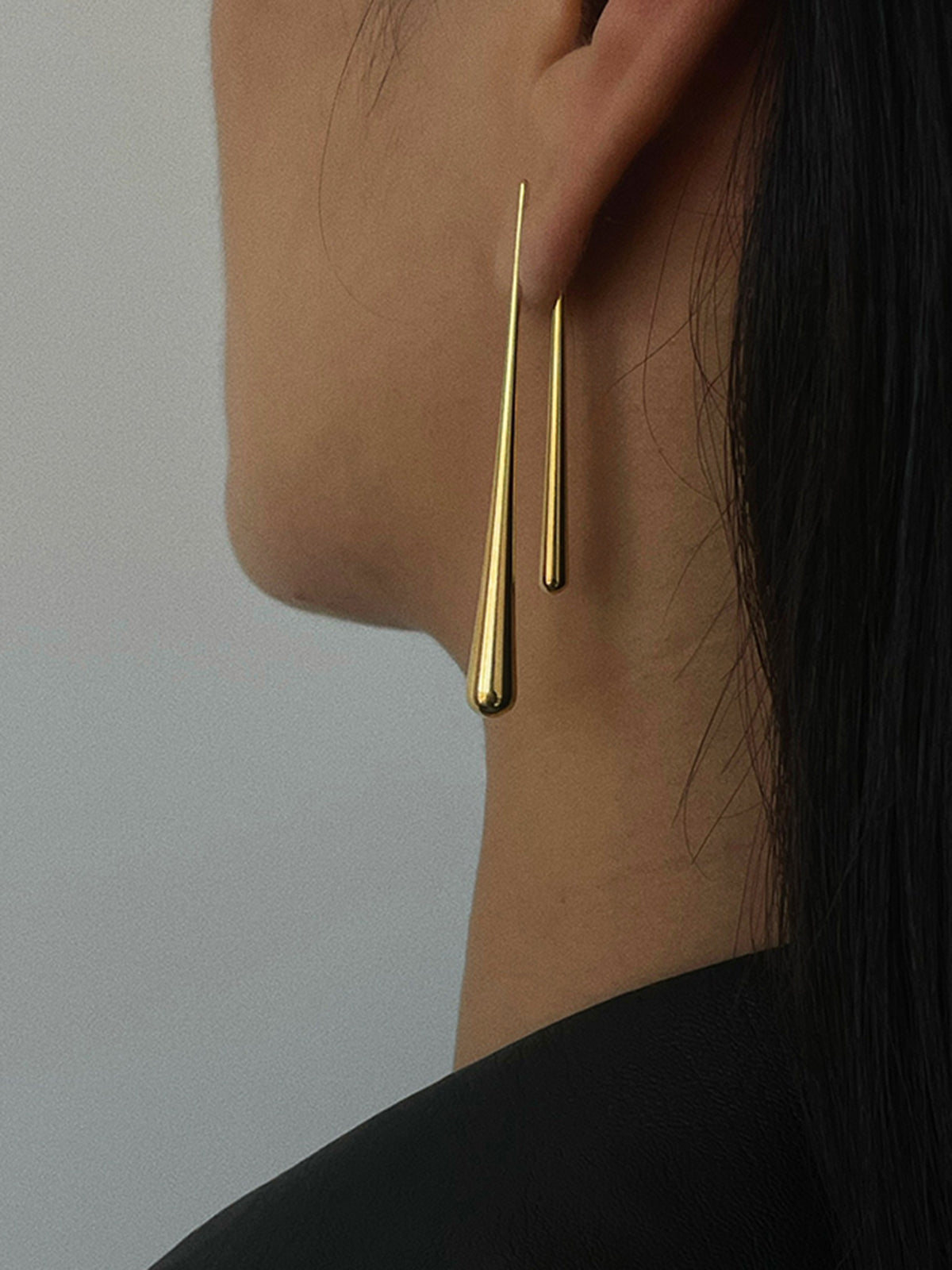 Asymmetrical Golden Water Drop Earrings