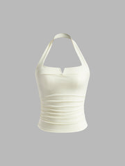 Halter Pleated Ribbed Tank Top