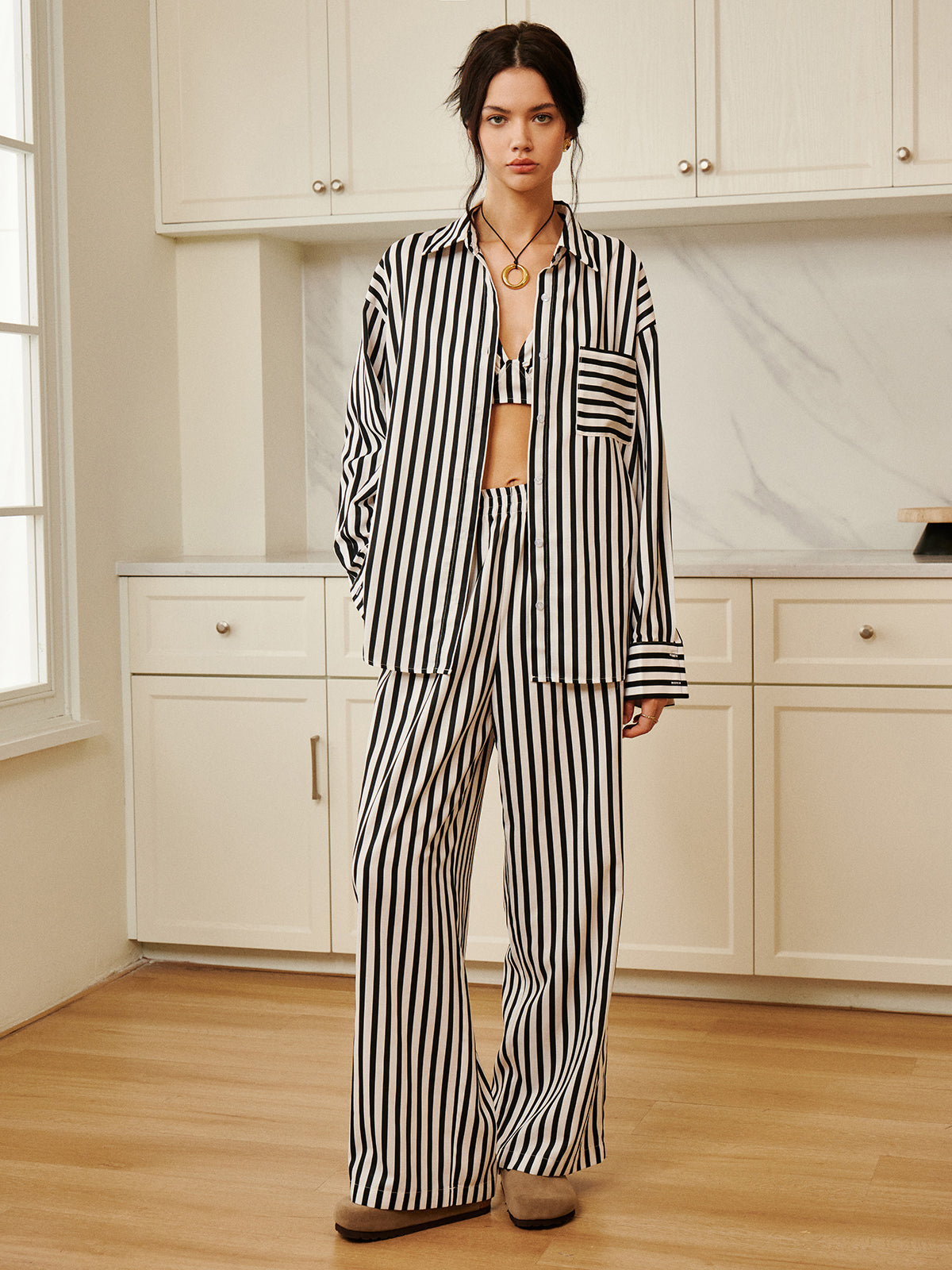 Pinstripe Pocket Three Piece Pants Set