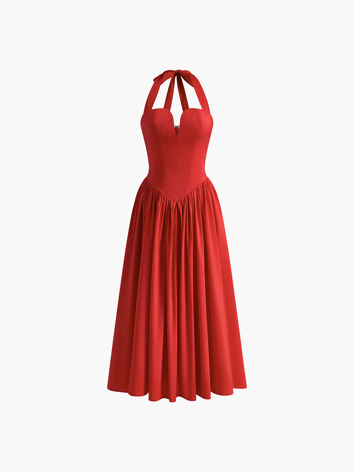 Halter Sweetheart Pleated Midi Dress