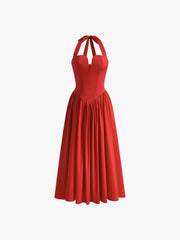 Halter Sweetheart Pleated Midi Dress