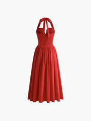 Halter Sweetheart Pleated Midi Dress