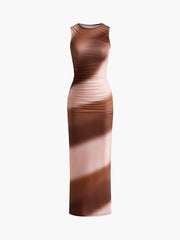 Pleated Color Block Gradient Dress