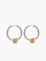 Tow Tone Beading Silver Hoop Earrings