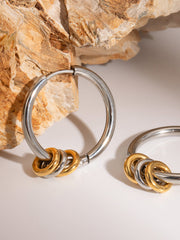 Tow Tone Beading Silver Hoop Earrings