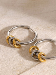 Tow Tone Beading Silver Hoop Earrings