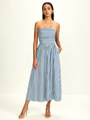 Pure Cotton Plaid Panel Tube Dress