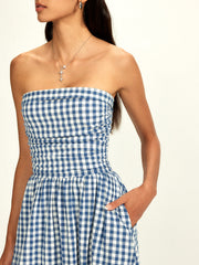 Pure Cotton Plaid Panel Tube Dress