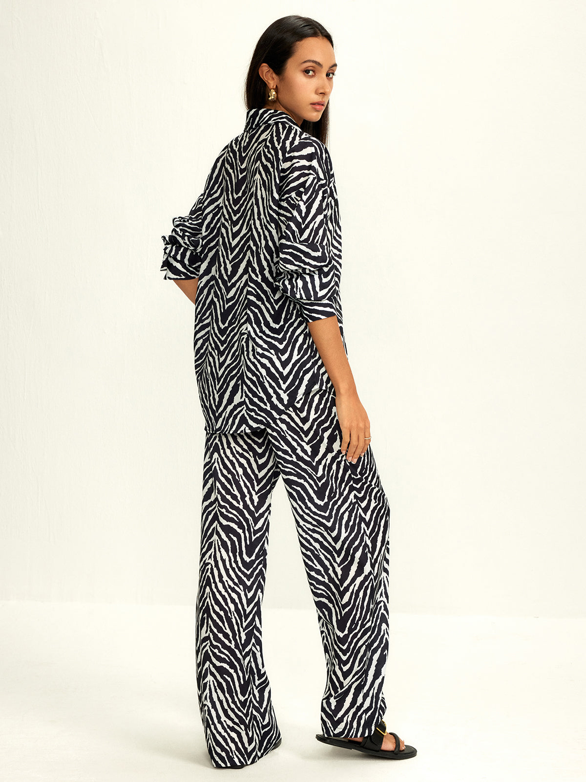 Zebra Stripe Lapel Loose Pants Set