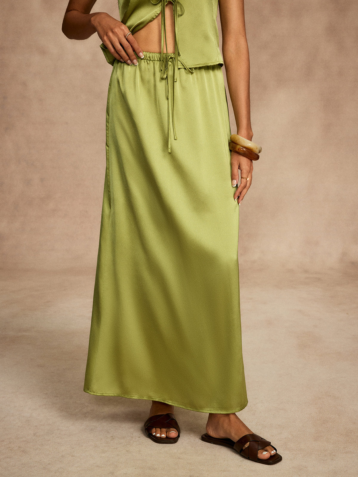 Plain Drawstring Sleeveless Skirt Set