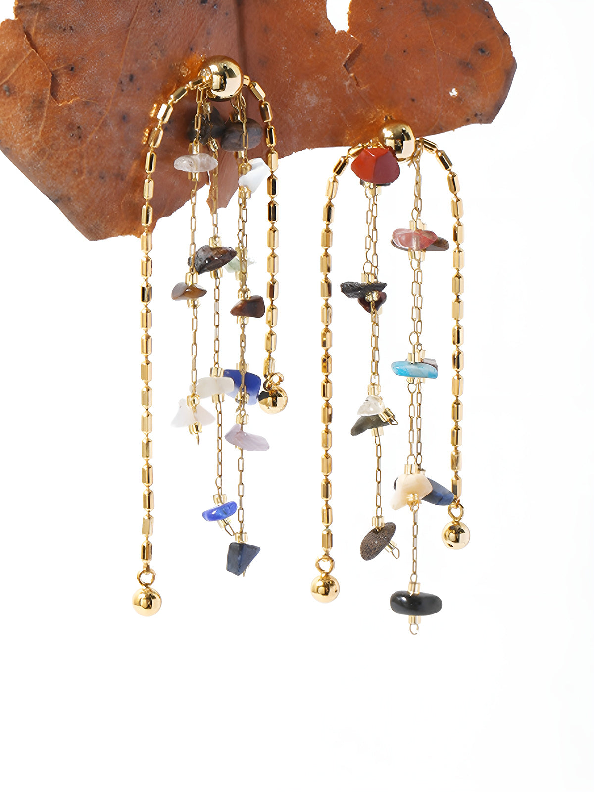 Colorful Natural Stone Tassel Earrings