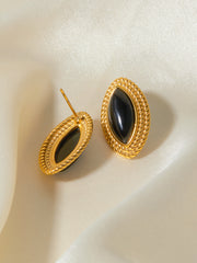 Golden Disc Black Onyx Earrings