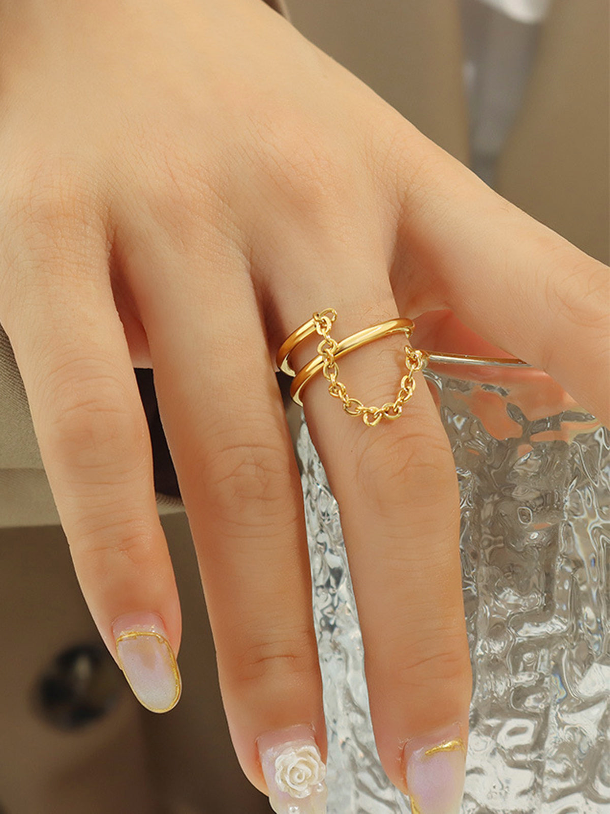 Double Layered Chain Decor Ring