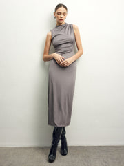 Pleated Split Jersey Tank Dress