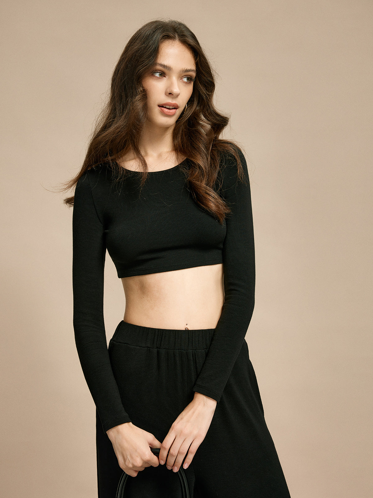 Plain Crop Top Pants Set