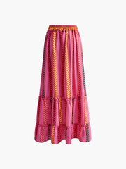 Boho Printed Drawstring Ruffle Skirt