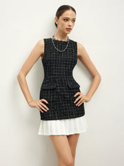 Checkered Tweed Panel Tank Dress