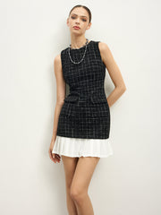 Checkered Tweed Panel Tank Dress