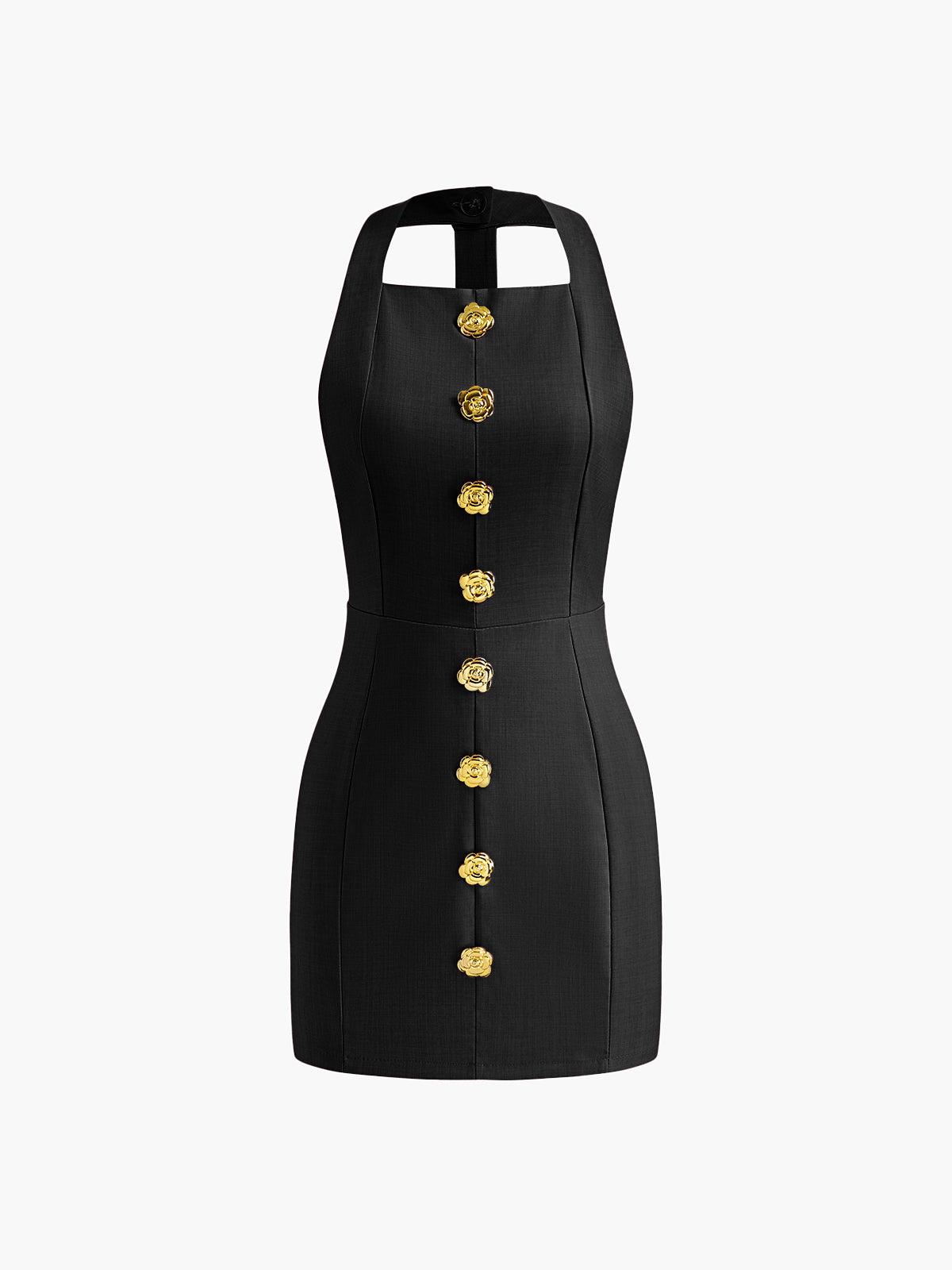 Halter Backless Golden Button Short Dress