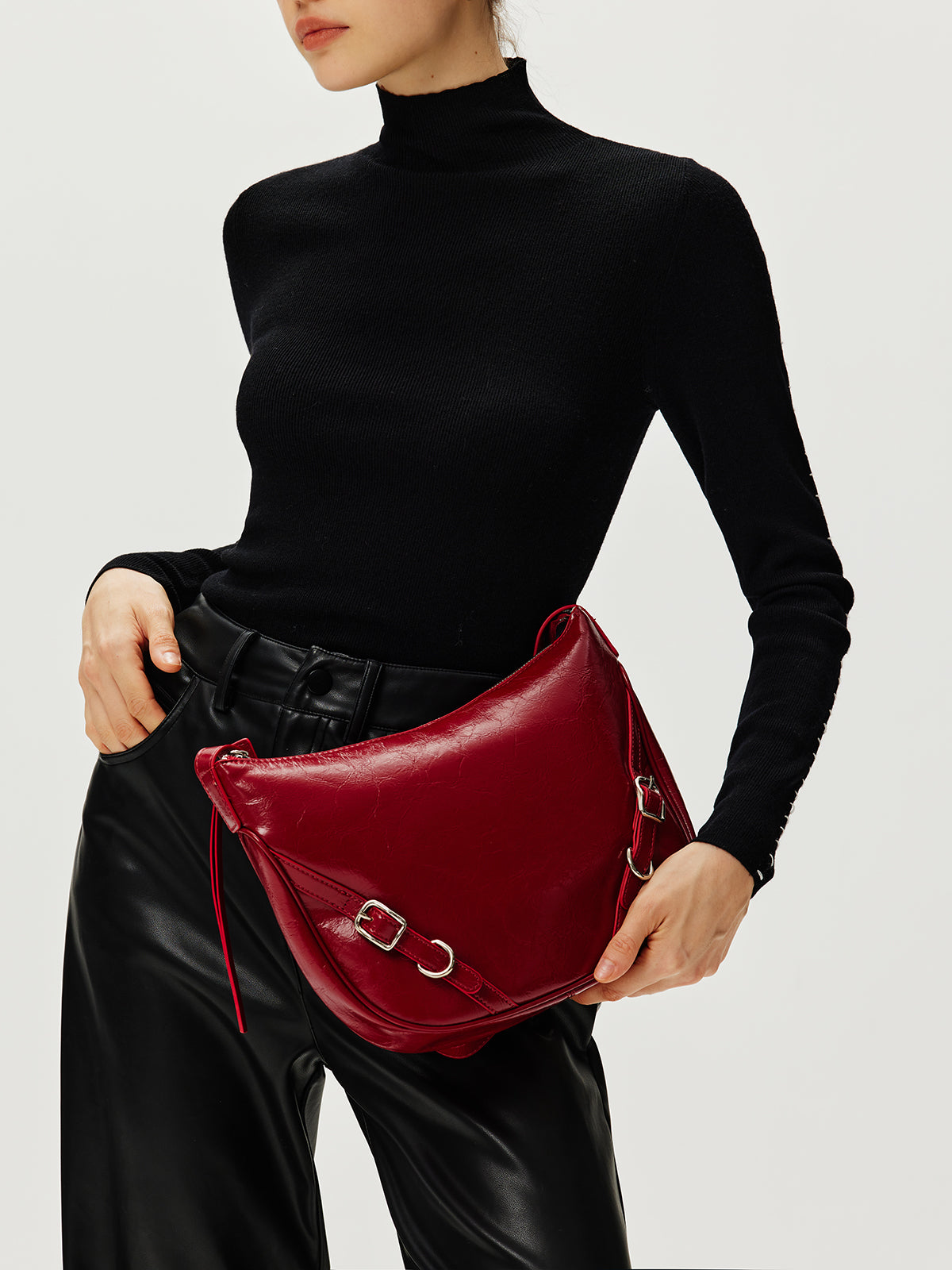 Textured Zipper Shoulder Bag