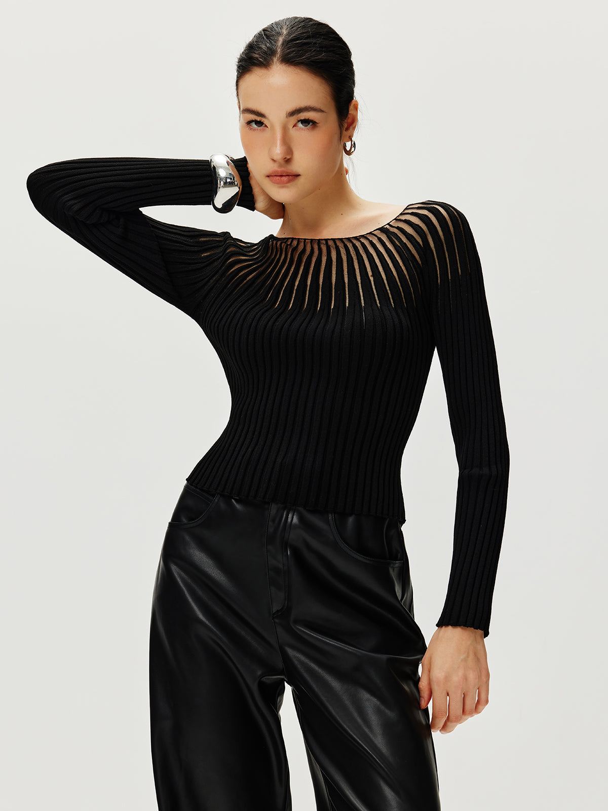 Ribbed Hollow Sweater