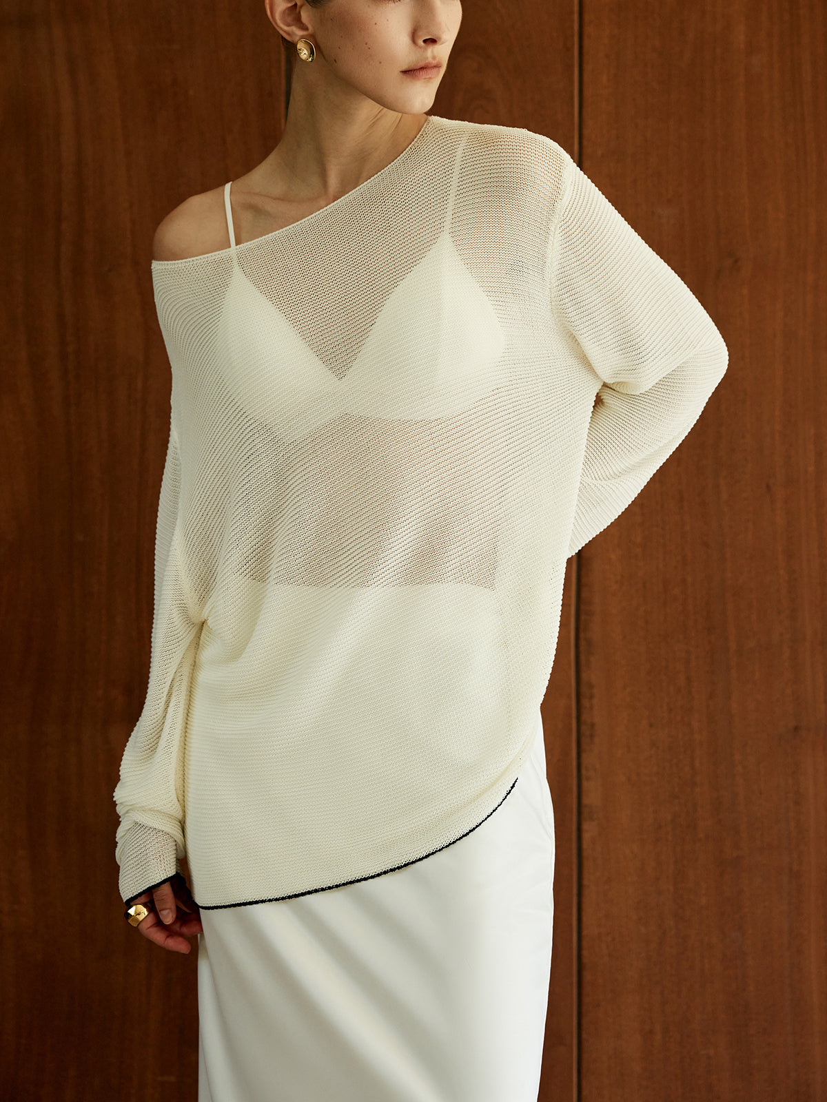 Contrast Trim Sim-Sheer Sweater