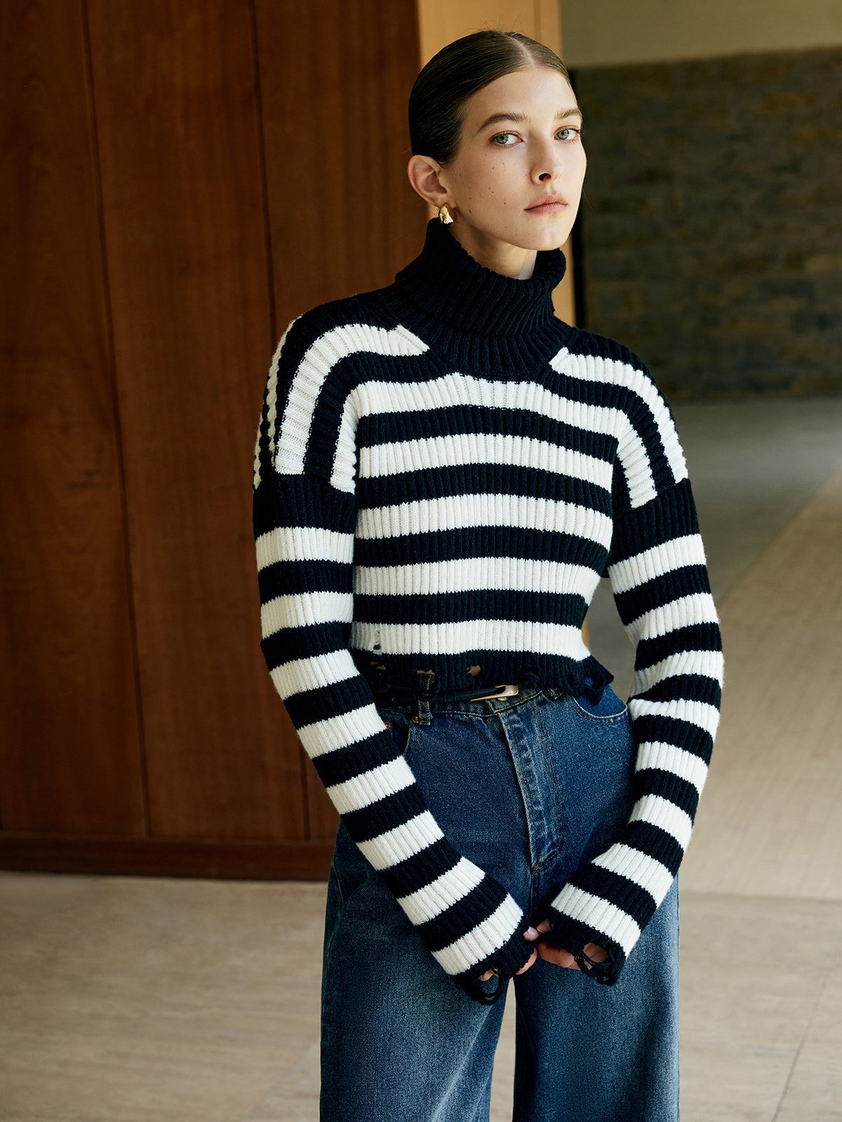 Turtleneck Striped Pullover Sweater