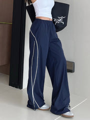 Contrast Piping Drawstring Pants