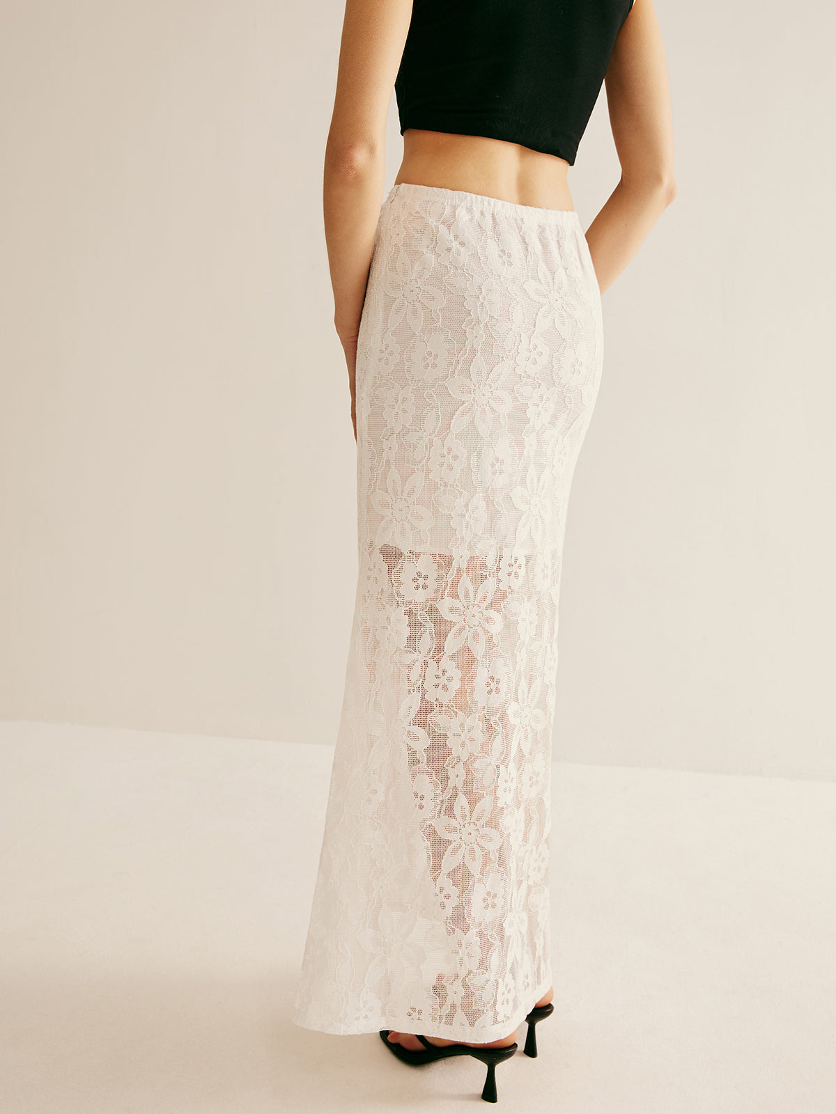 Elastic Waist Lace Sheer Skirt