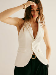 Backless Lapel Halter Blouse