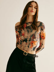 Retro Asymmetrical Collar Crop Blouse