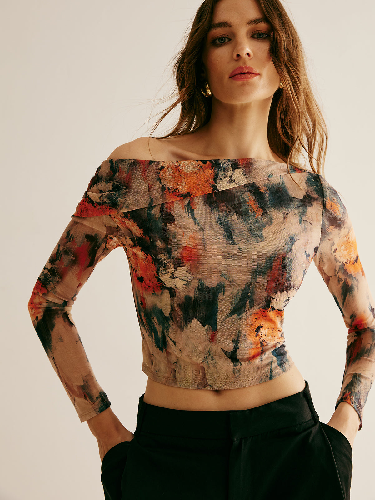 Retro Asymmetrical Collar Crop Blouse