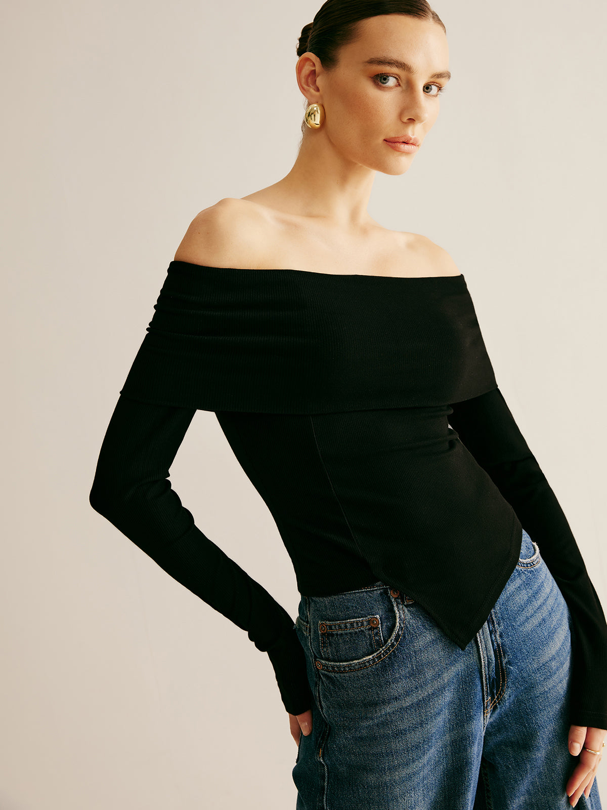 Off Shoulder Asymmetrical Blouse