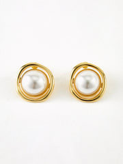 Golden Edge Pearl Stud Earrings