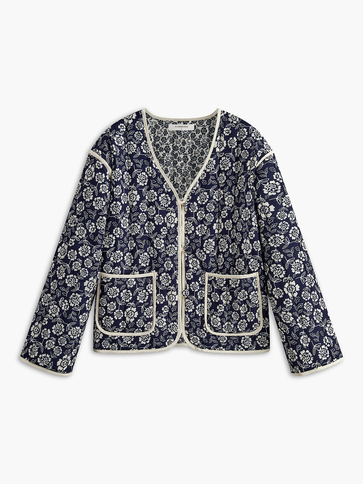 Floral Printed Pockets Winter Coat