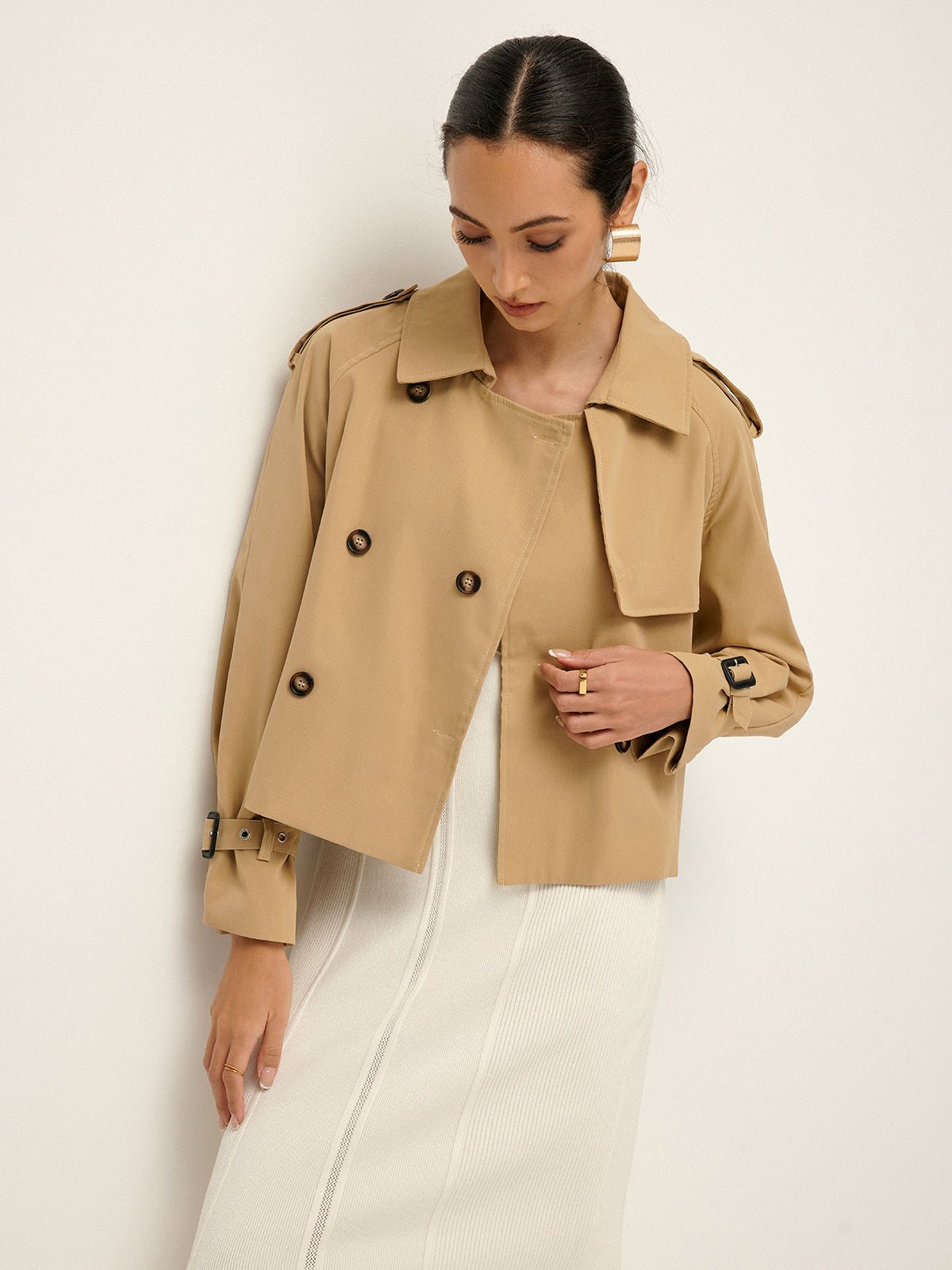 Breasted Lapel Trench Coat