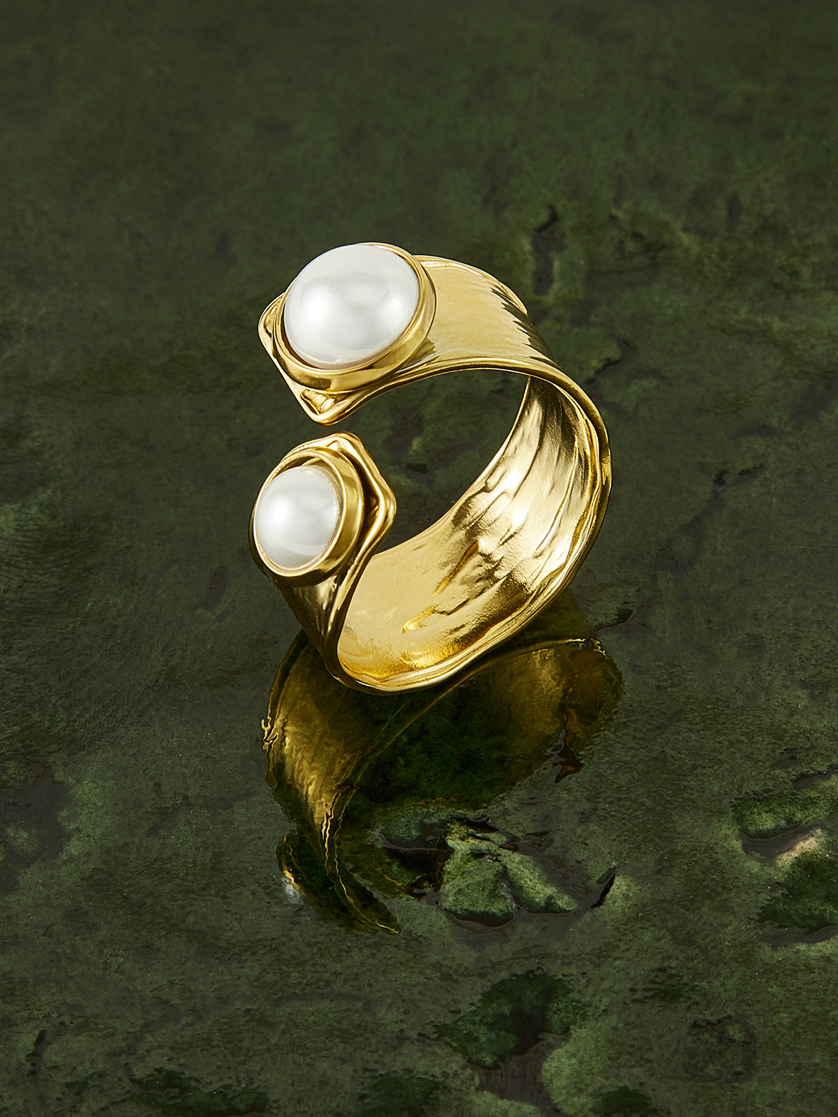 Golden Tunnel Pearl Open Ring