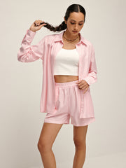 Pinstripe Polo Loose Shorts Set