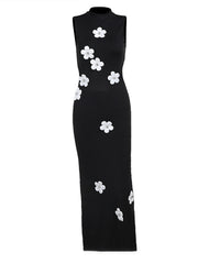 Mock Neck 3D Flower Cutout Dress