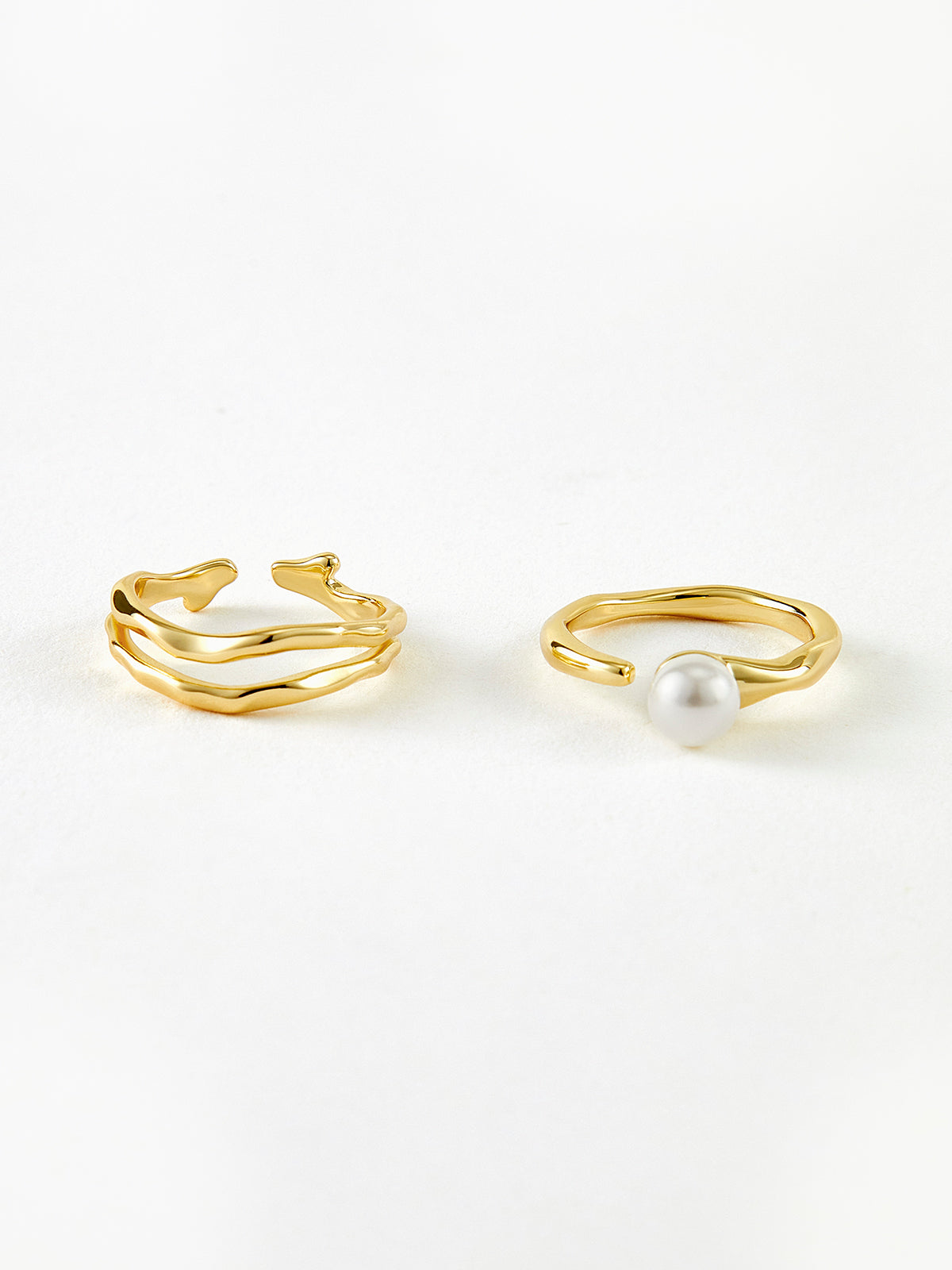 2pcs Golden Wavy Pearl Open Ring