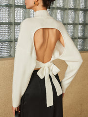 Wool-Blend Tie Open Back Sweater