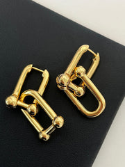 Golden Double U-Shaped Link Earrings