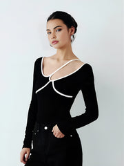 Asymmetrical Contrast Piping Blouse