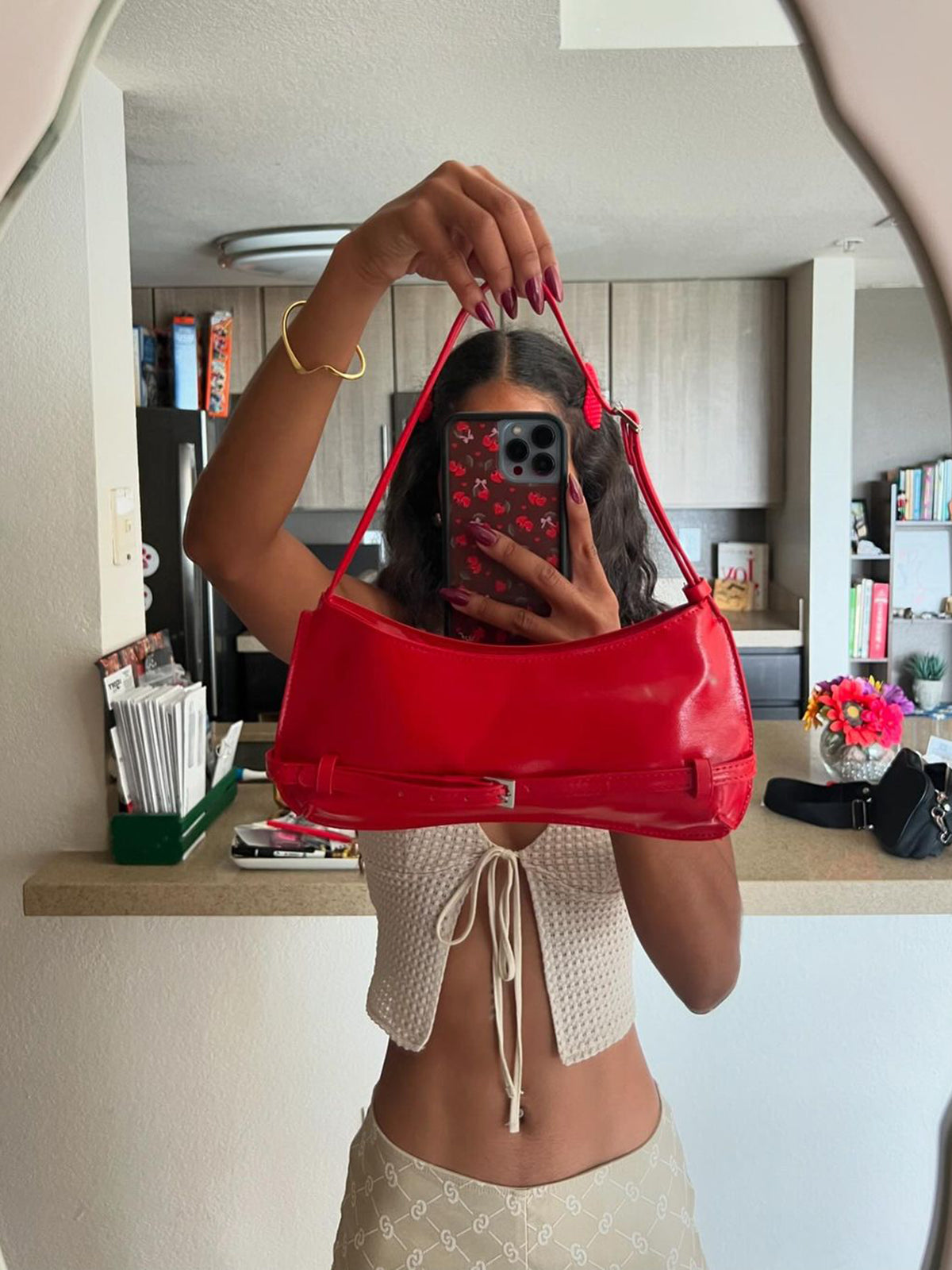 Red Leather Shoulder Bag