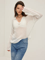 Hollow Loose Lapel Sweater