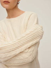 Plain Cable Sleeve Pullover Sweater