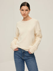 Plain Cable Sleeve Pullover Sweater